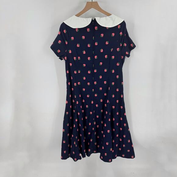 Unique Vintage NWT Strawberry Print Bow Collar Dress 1X/16 Retro Fit & Flare - Picture 2 of 9